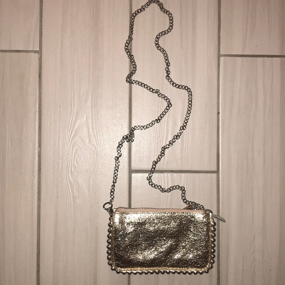 Zara Metallic Gold Chain Crossbody Bag